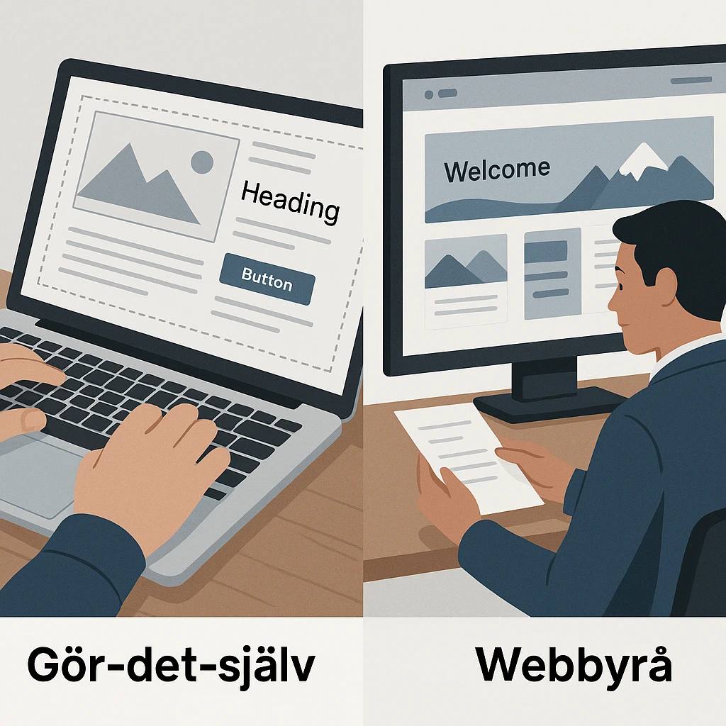 Jämförelse mellan gör-det-själv hemsidebyggare och professionell webbyrå